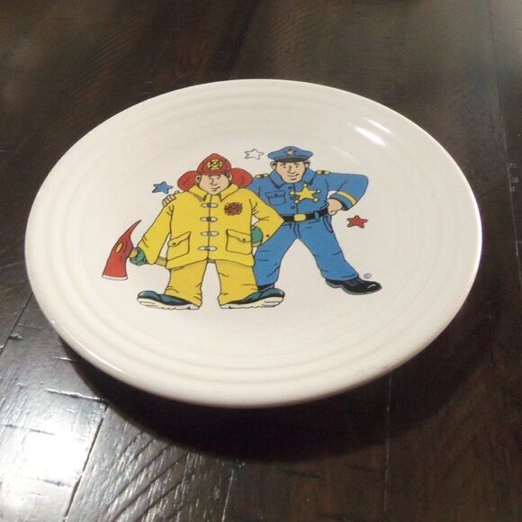 Fiesta Hometown Heroes by Homer Laughlin 9" Child's Plate Disc. Firemen Police - Picture 2 of 3